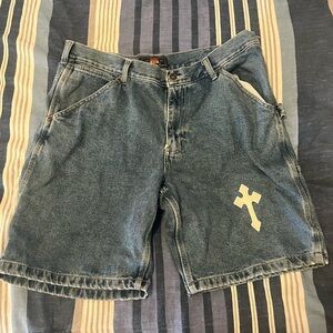 Blue Denim Shorts with Cross Patch